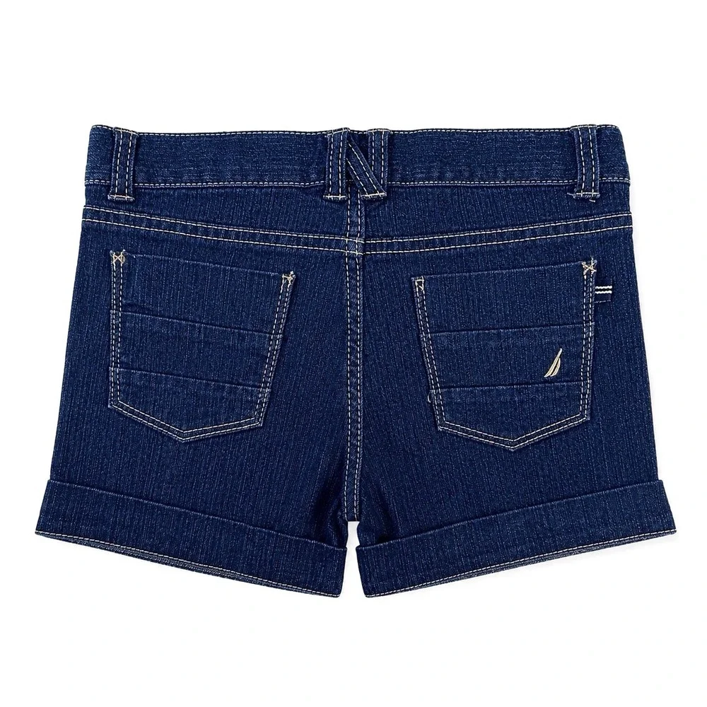 Nautica Girls Denim Shorts Size 10 Dark Indigo Cuffed Stretch Coastal Prep NWT